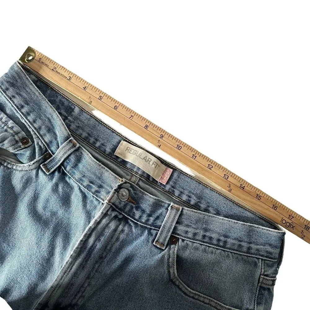 Levis 505 Regular‎ Fit Mens Blue Jeans Size 36 x 32 Distressed Grunge Fray Hem